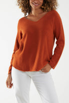 Raw Edge V-Neck Jumper TOPMF2 WearAll Rust One Size