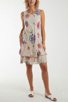 Floral Double Layer Sleeveless Dress Dresses WearAll Stone One Size