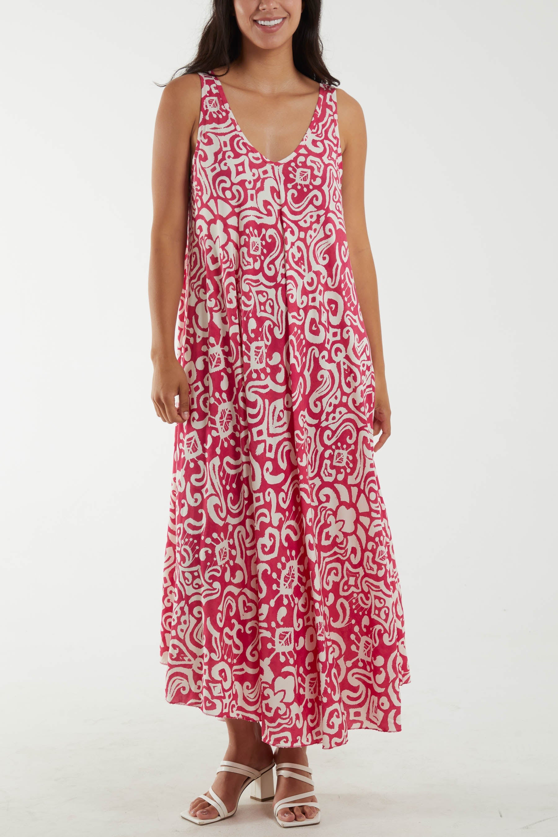 Sleeveless Abstract Print Maxi Dress Dresses WearAll Hot Pink One Size