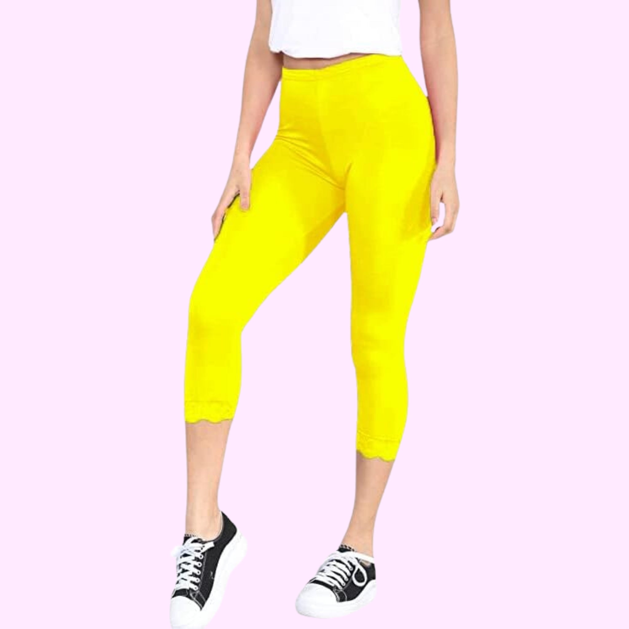 Capri 3/4 Lace Trim Leggings Leggings WearAll