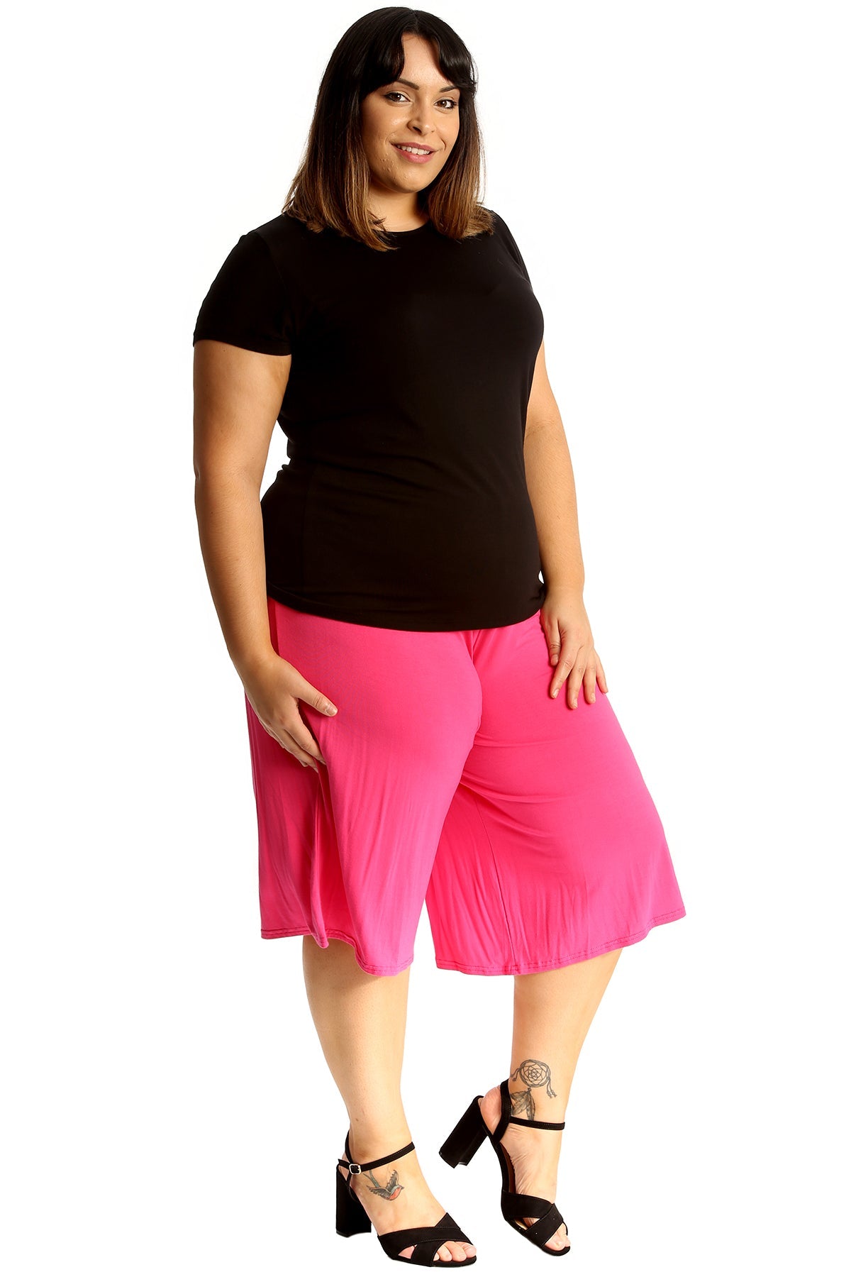 Plus Size Plain Viscose Culottes Shorts WearAll