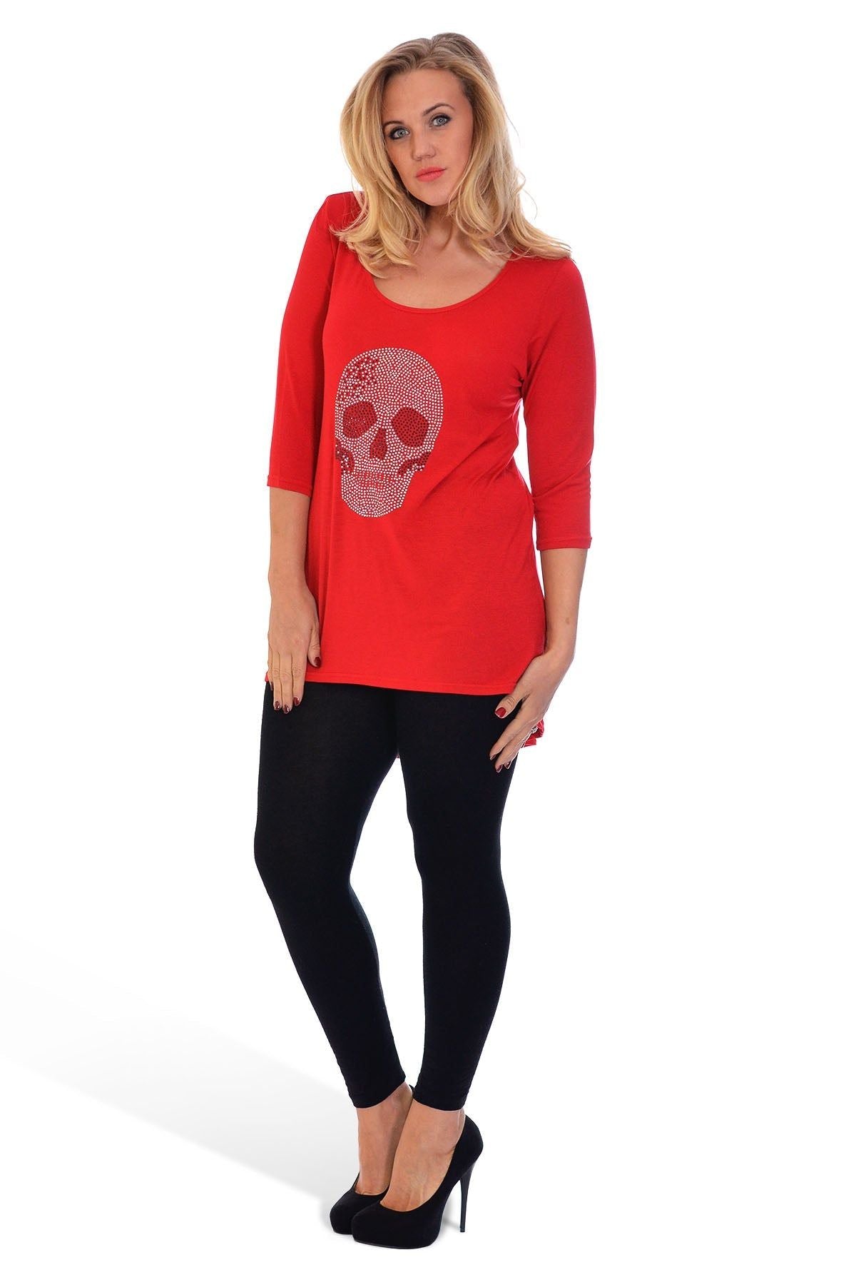 Skull Tail Back Dip Hem Scoop Top Tops WearAll