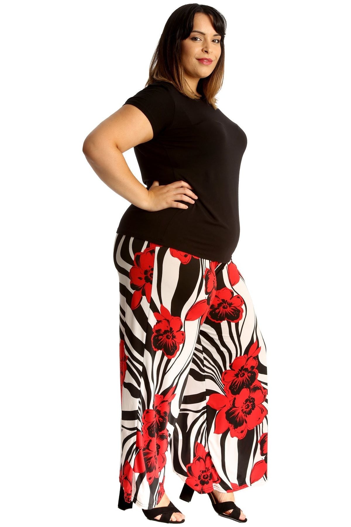 Plus Size Zebra Floral Print Palazzo Trouser Palazzo WearAll