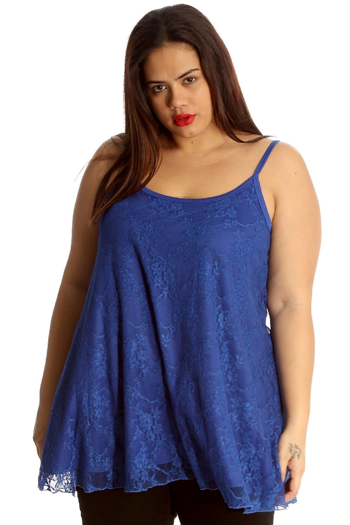 Lace Chiffon Sheer Lined Swing Vest Tops WearAll Royal Blue 12-14
