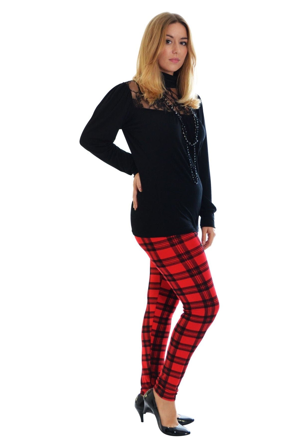 Plus Size Tartan Check Print Long Leggings Leggings WearAll