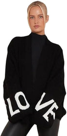 Love Balloon Sleeve Cardigan cardigan WearAll Black One Size (10-22)