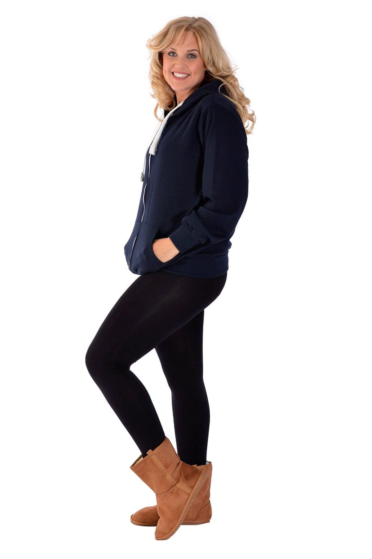 Plus Size Pocket Plain Zip Hoodie Tops WearAll