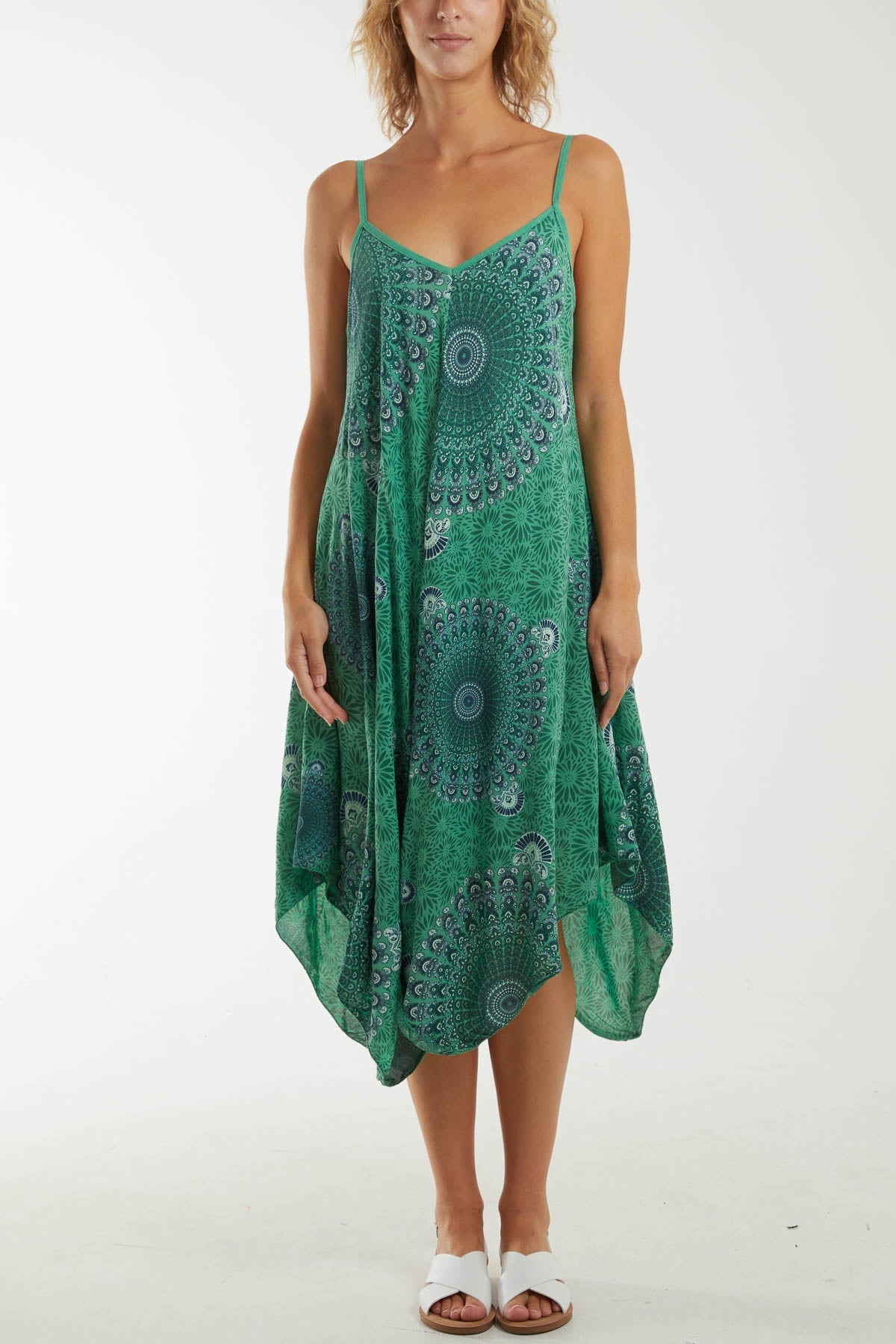 Mandala Flower Hanky Hem Cami Dress Dresses WearAll Jade One Size