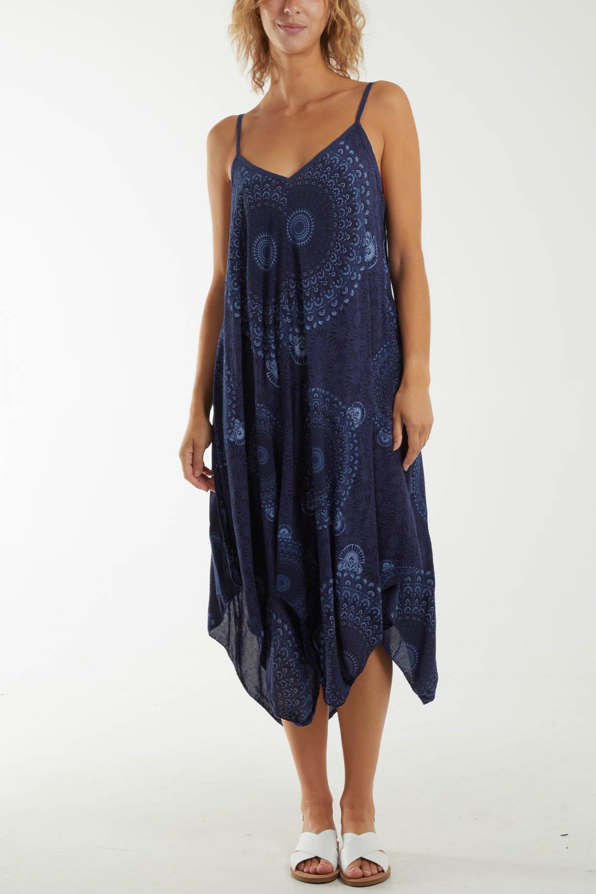 Mandala Flower Hanky Hem Cami Dress Dresses WearAll Navy One Size