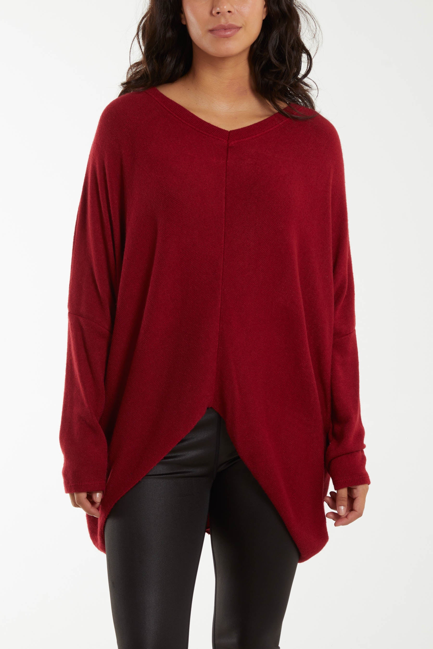 Asymmetric Hem Oversized Jumper Jumpers WearAll Wine One Size