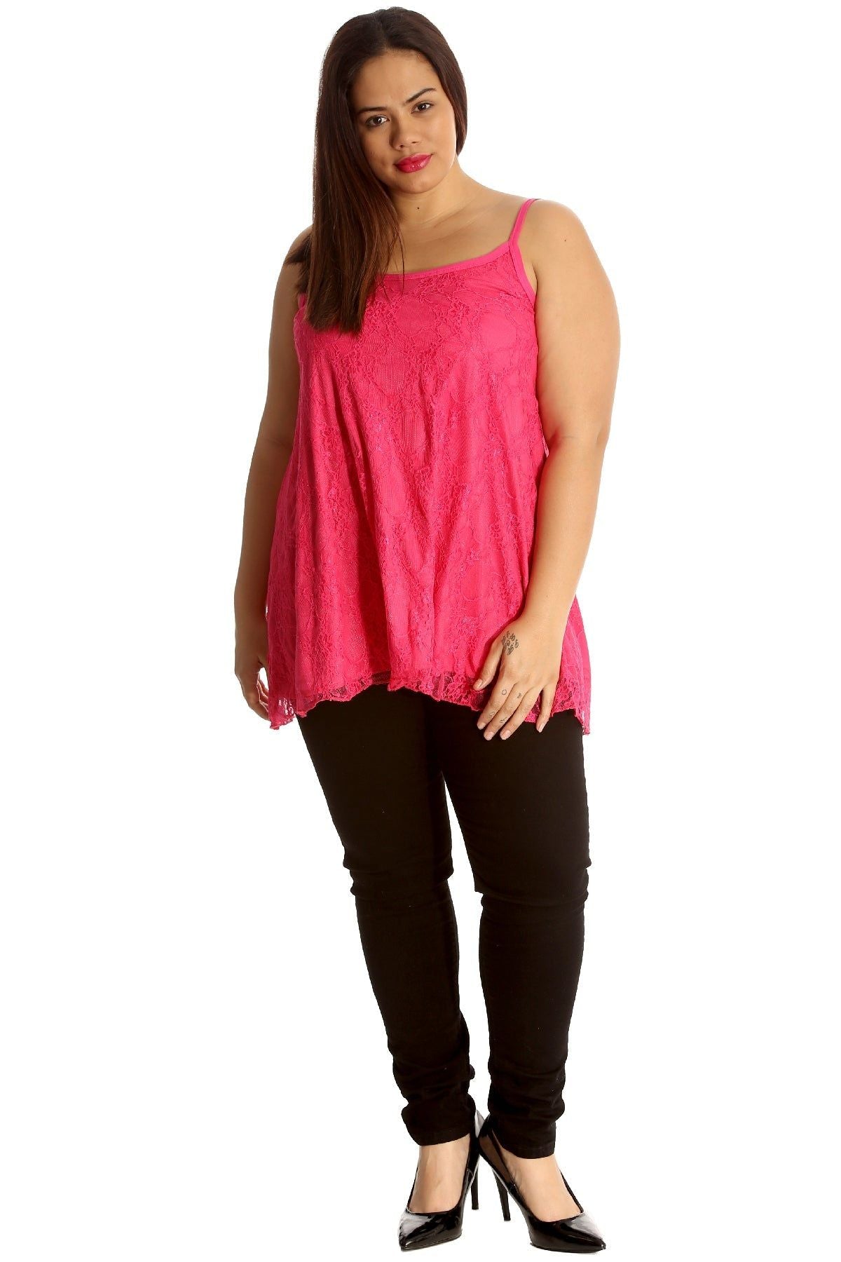 Lace Chiffon Sheer Lined Swing Vest Tops WearAll