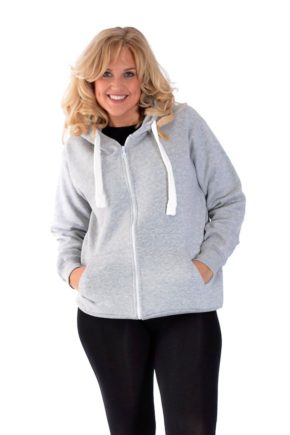 Pocket Plain Zip Hoodie Tops WearAll Light Grey 8