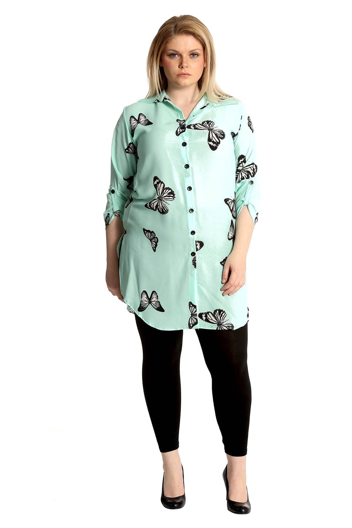 Butterfly Print Side Slit Curved Hem Top Tops WearAll