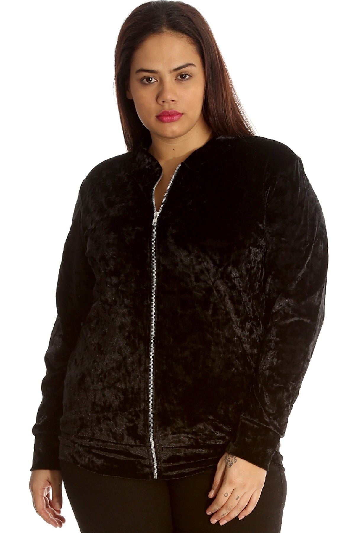 Long Sleeve Velour Velvet Bomber Jacket Jacket WearAll Black 14