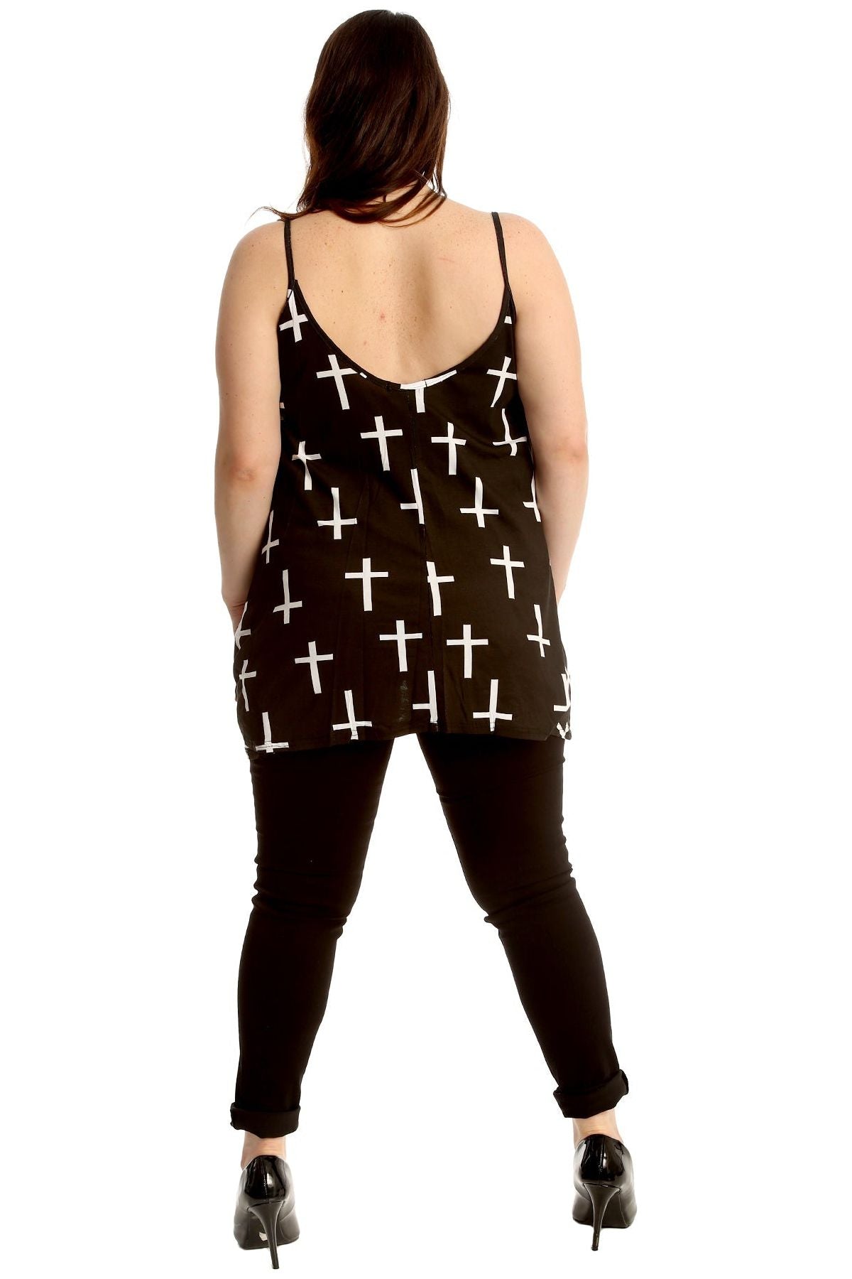 Black White Cross Print Strappy Dress Vest Top Dress WearAll