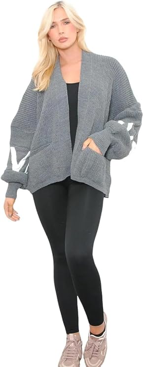 Love Balloon Sleeve Cardigan cardigan WearAll Grey One Size (10-22)