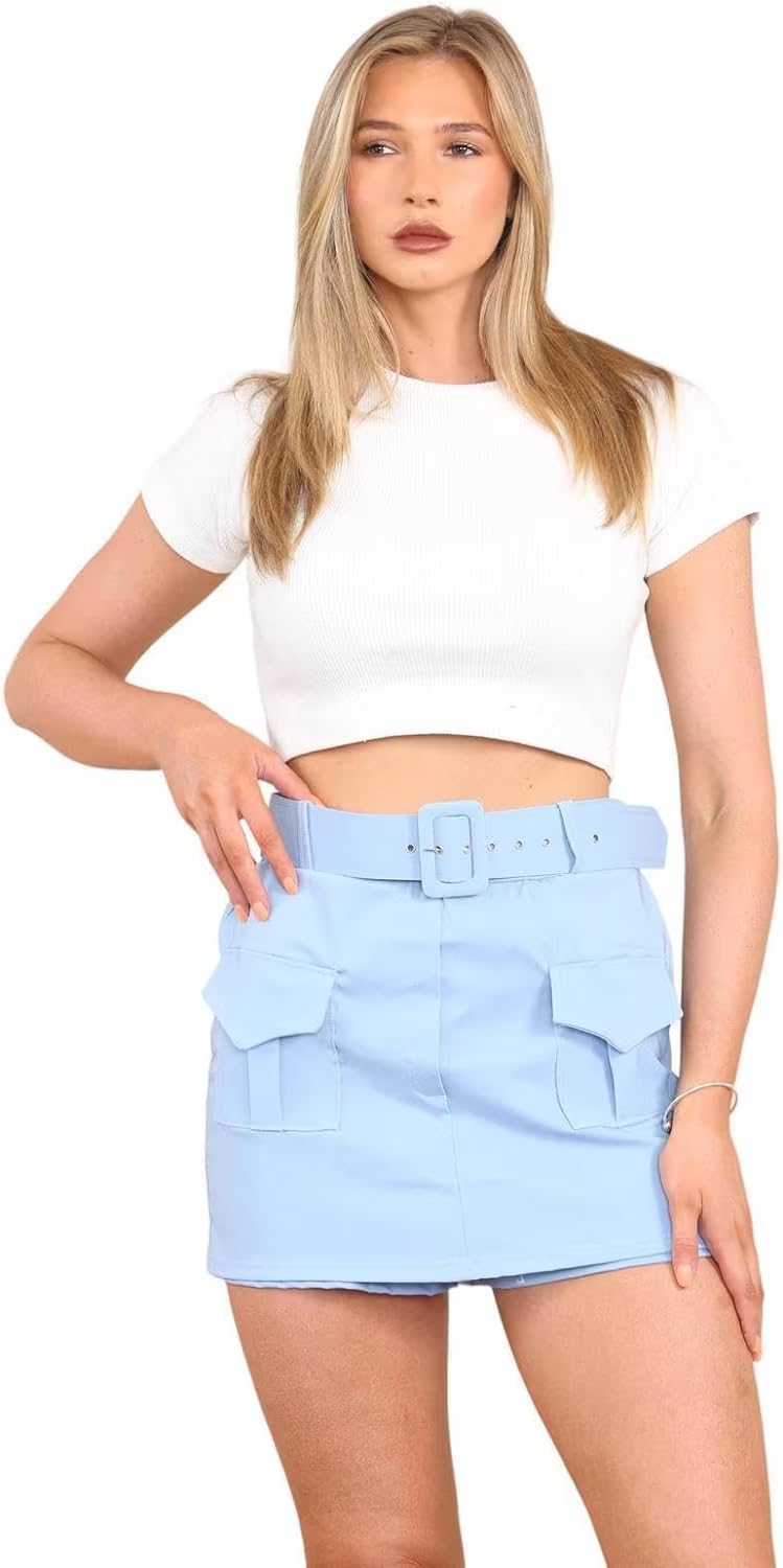 Belted Cargo Skort Skirt WearAll Sky Blue S