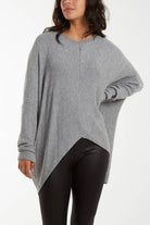 Asymmetric Hem Oversized Jumper Jumpers WearAll Grey One Size