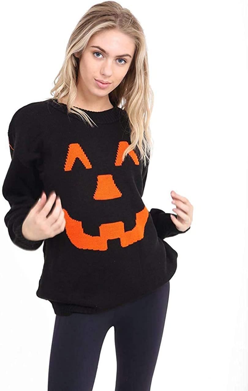 Knitted Halloween Winking Pumpkin Print Jumper Jumper WearAll