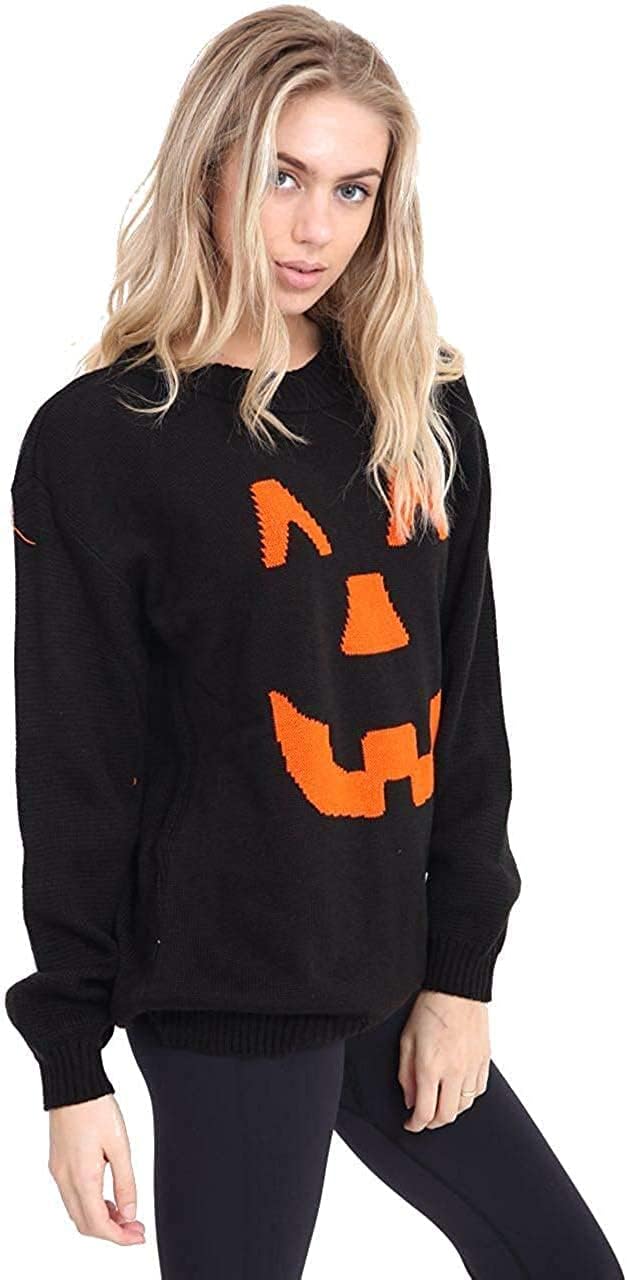 Knitted Halloween Winking Pumpkin Print Jumper Jumper WearAll Black 8-10