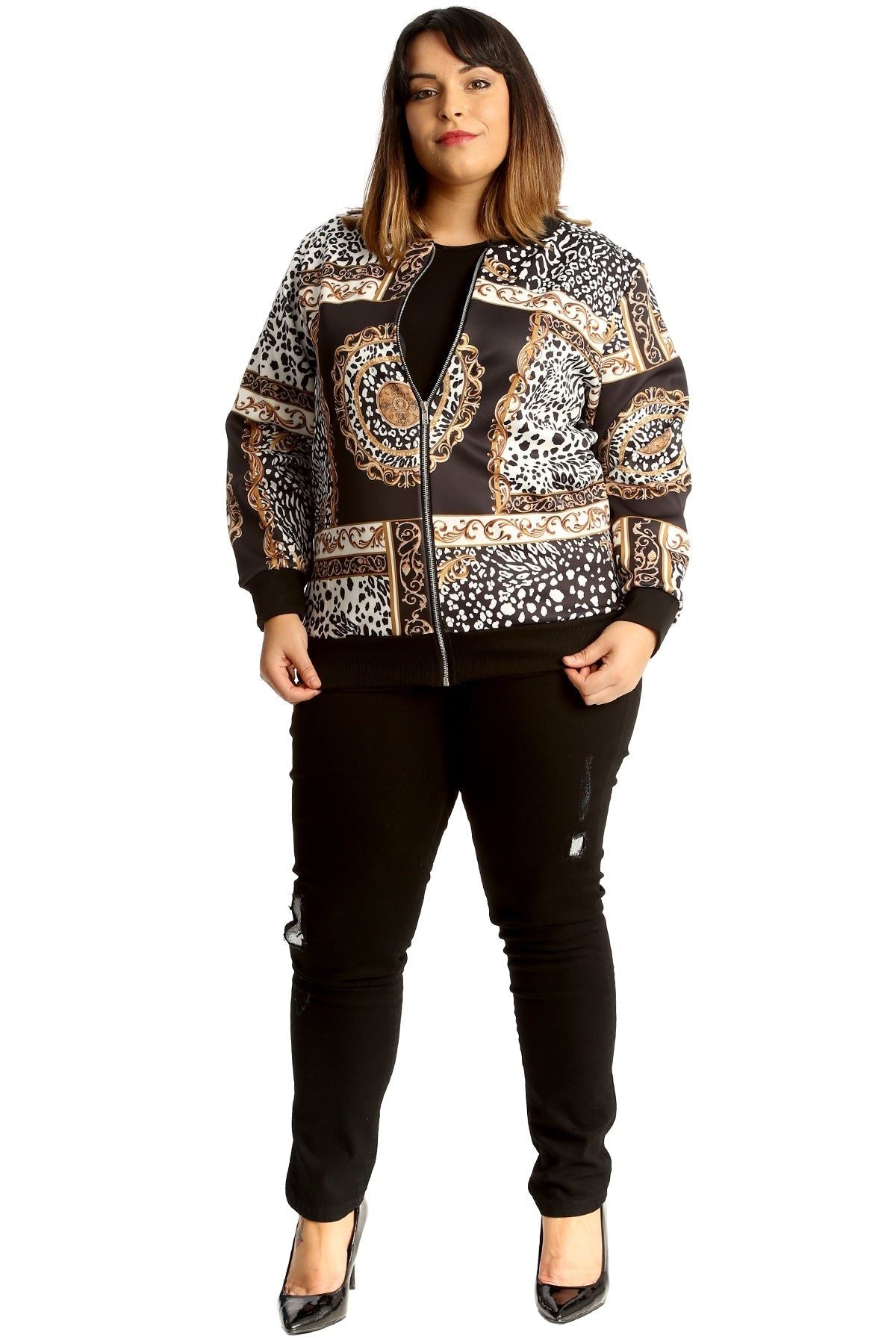 Plus Size Baroque Paisley Print Bomber Jacket Jacket WearAll