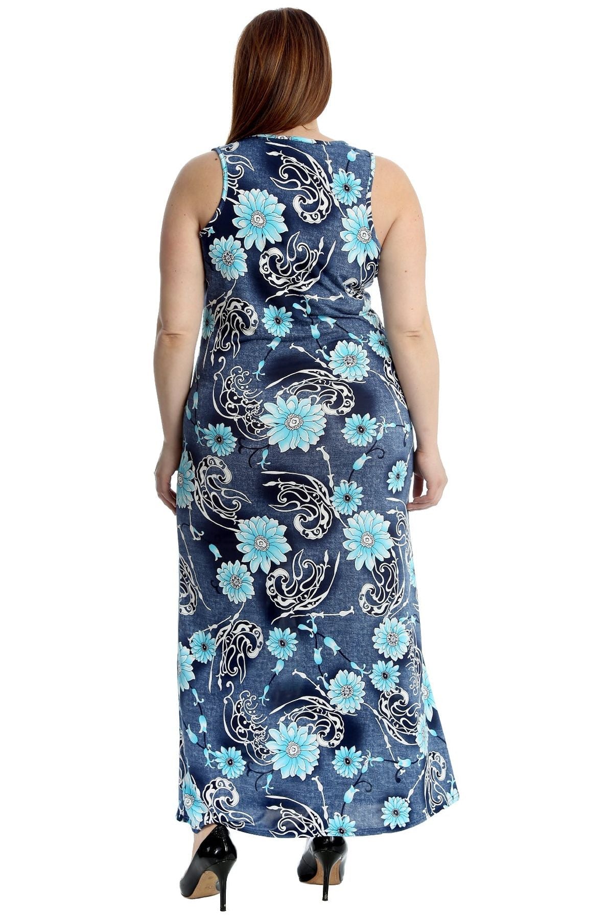 Denim Look Print Sleeveless Maxi Dress Dress WearAll