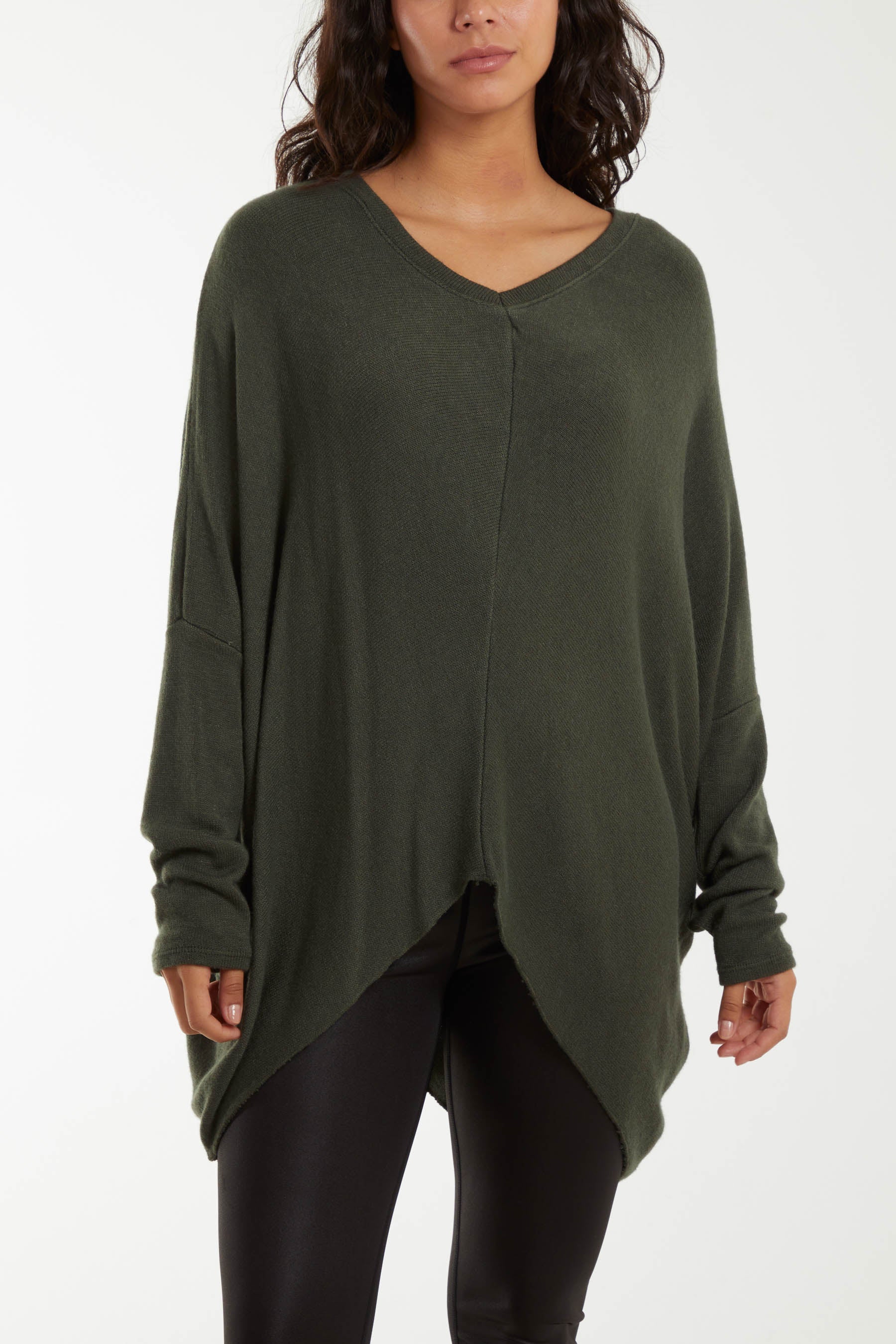 Asymmetric Hem Oversized Jumper Jumpers WearAll Khaki One Size
