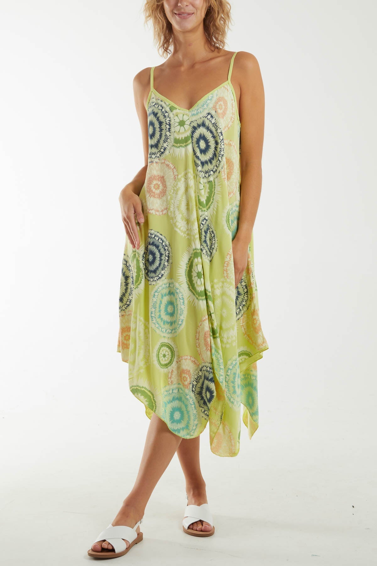 Kaleidoscope Hanky Hem Cami Dress Dresses WearAll Lime One Size