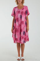 Palm Tree Short Sleeve Midi Dress Dresses WearAll
