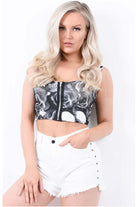 Skull Roses Print Bandeau Strap Crop Top BraTop WearAll Skull Roses 8-10