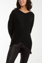 Asymmetric Hem Oversized Jumper Jumpers WearAll Black One Size