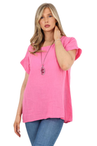 Italian Short Sleeve Necklace Top Tops WearAll Cerise 8-10