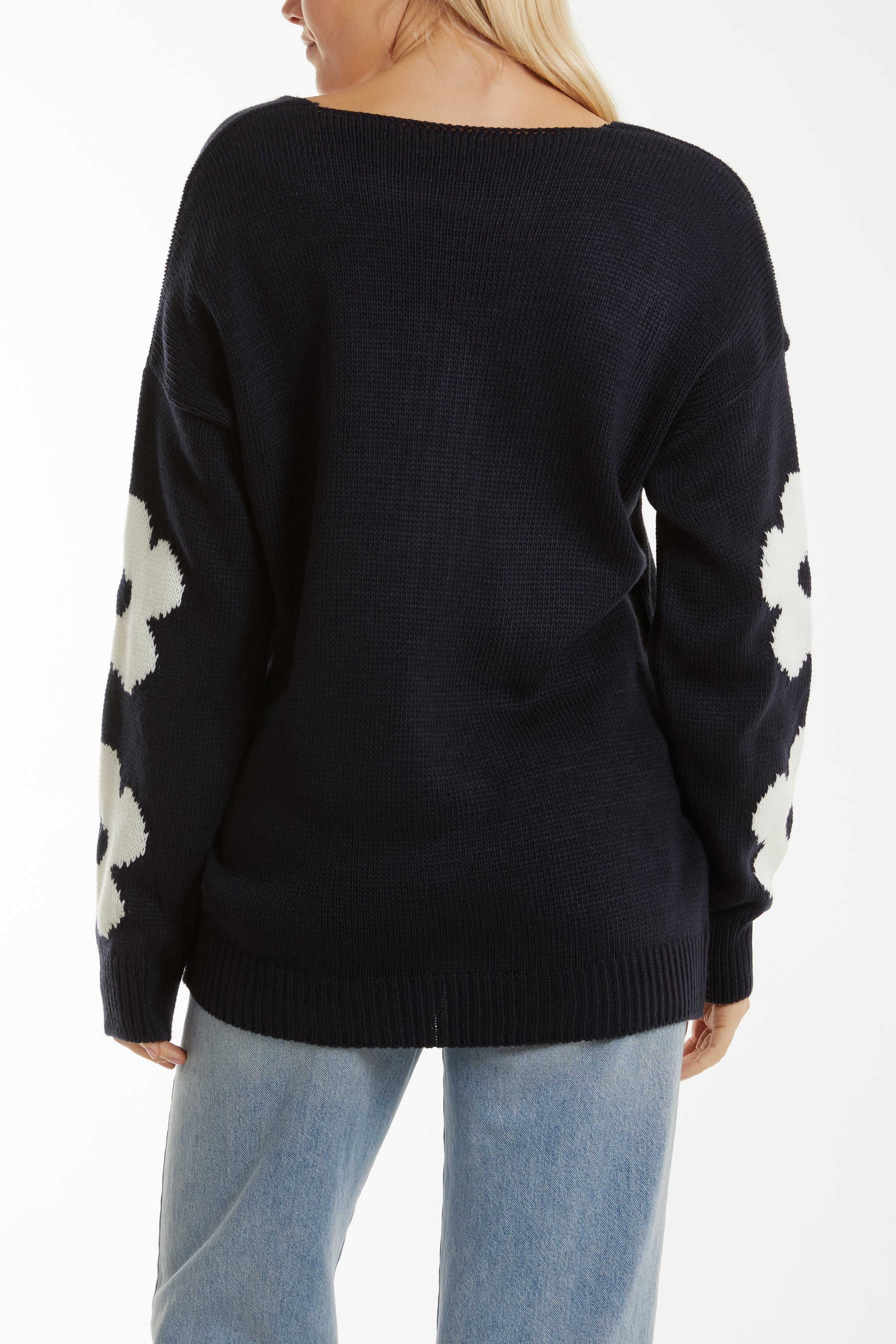 V-Neck Flower Jacquard Jumper Jumpers WearAll