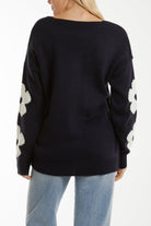 V-Neck Flower Jacquard Jumper Jumpers WearAll