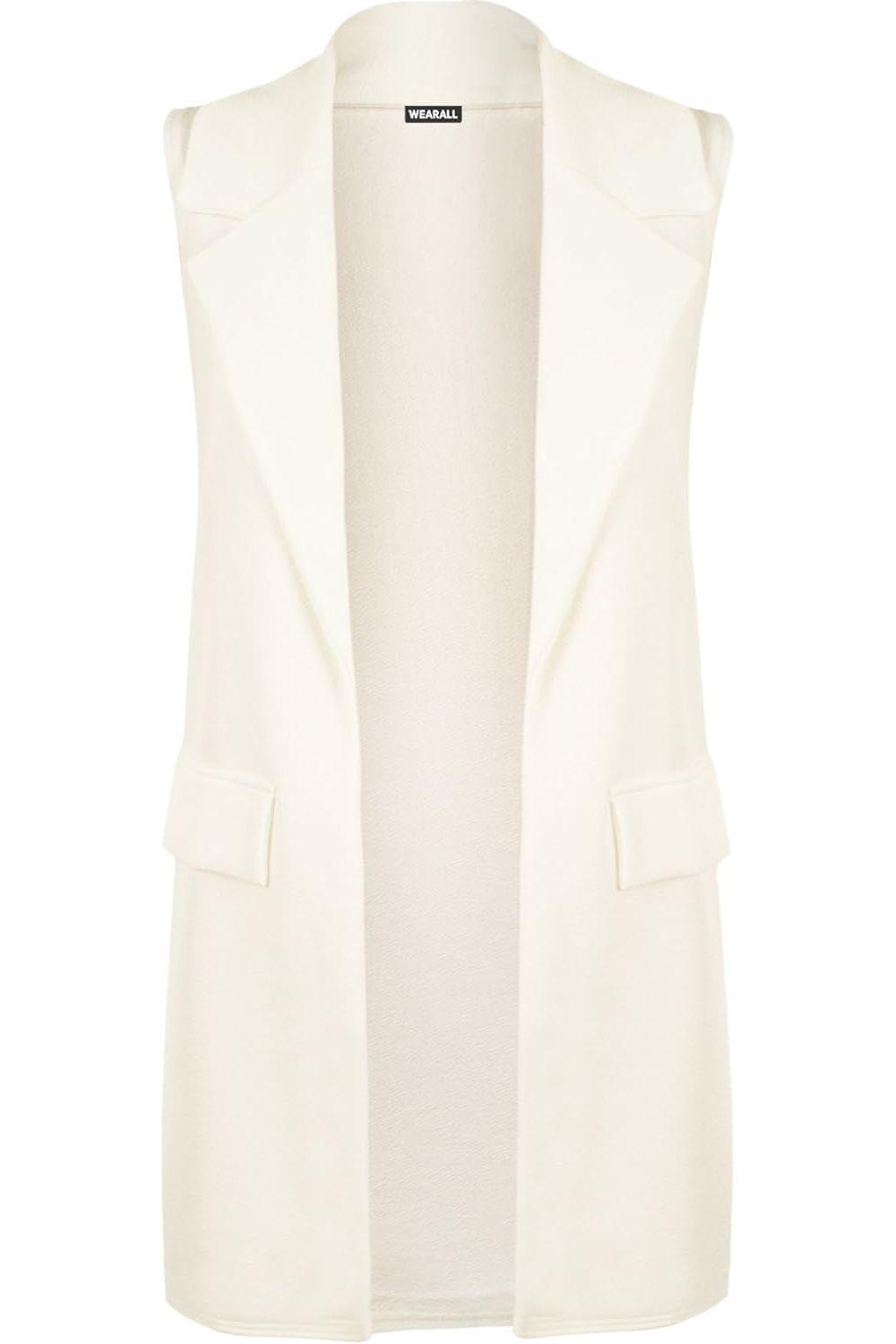 Plus Size Crepe Open Long Waistcoat Pocket Top cardigan WearAll Cream 16