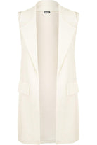 Plus Size Crepe Open Long Waistcoat Pocket Top cardigan WearAll Cream 16