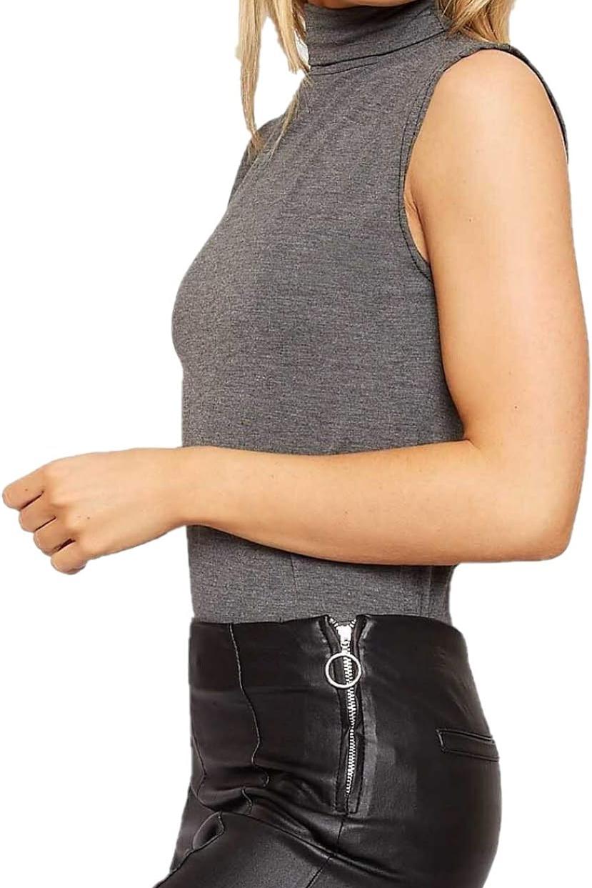 Polo Neck Plain Vest Turtle Top Tops WearAll Dark Grey 8-10