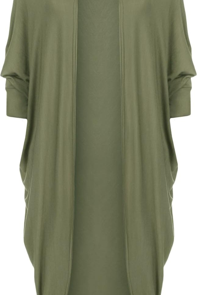 Plus Size Batwing Long Open Cardigan Top Maxi Cardigan WearAll Green 16-18