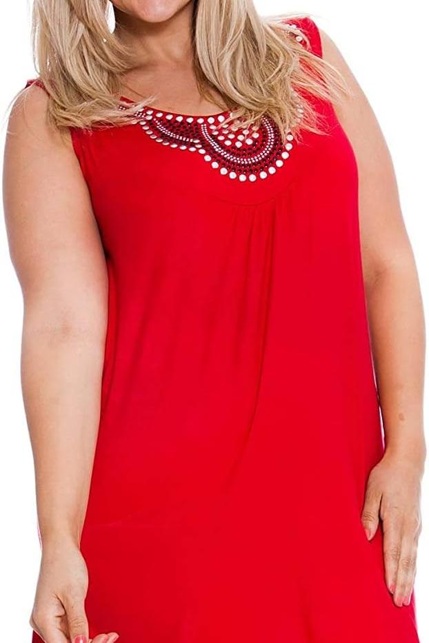 Stud Stretch Scoop Neck Top Tops WearAll Red 14