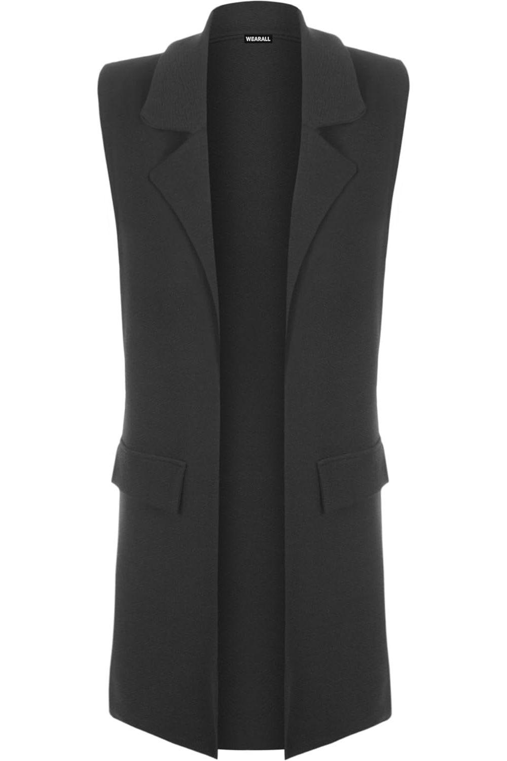 Plus Size Crepe Open Long Waistcoat Pocket Top cardigan WearAll