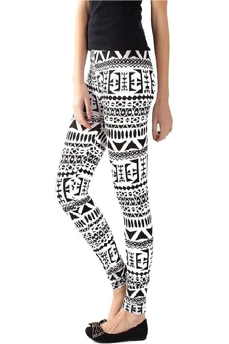 Black White Aztec Large Print Leggings Leggings WearAll 8-10 Large Print
