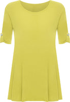 Womens Scoop Neck Flared Ladies Plain Tops Tops WearAll Yellow 14