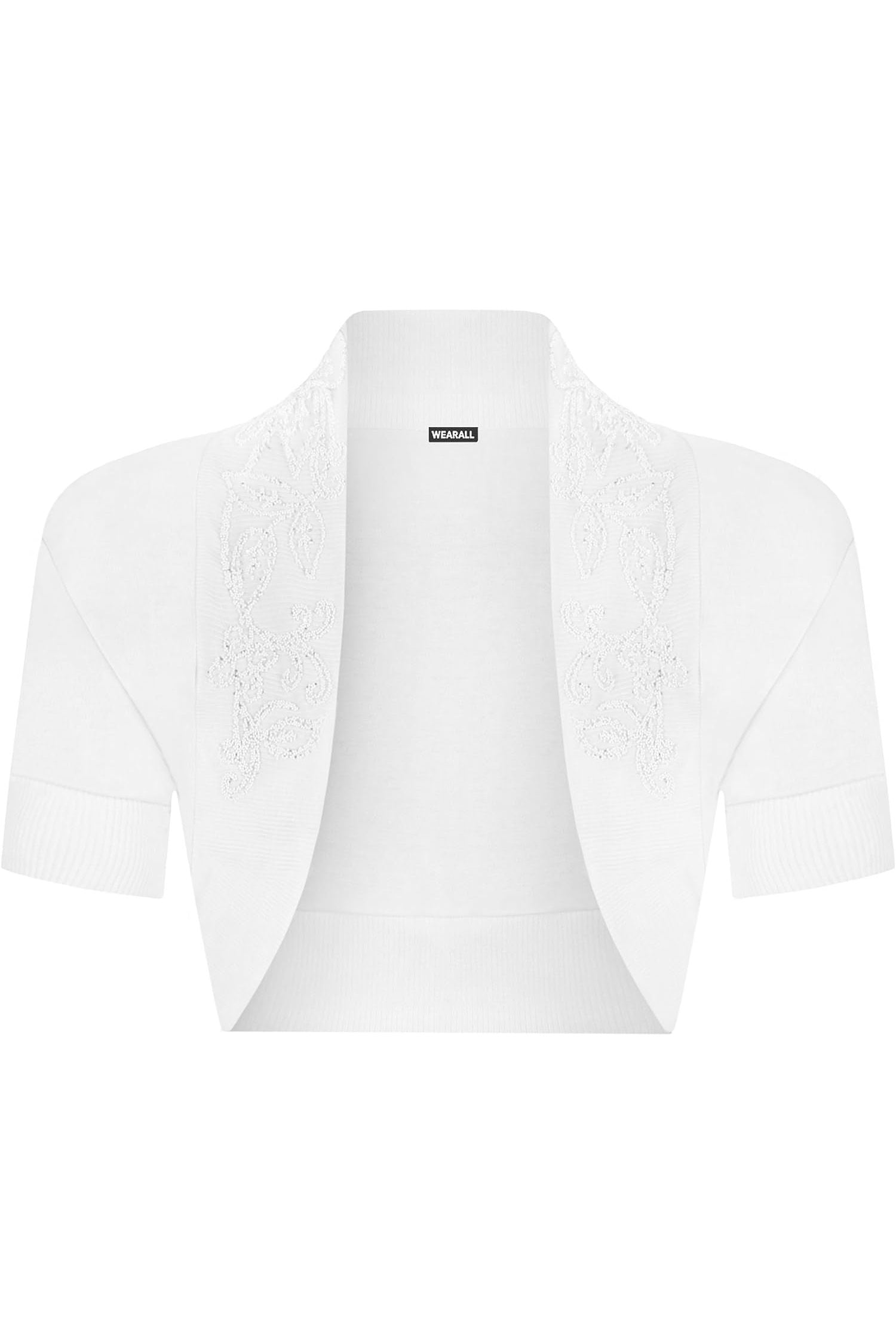 Short Sleeve Beaded Shrug Tops WearAll White 8-10