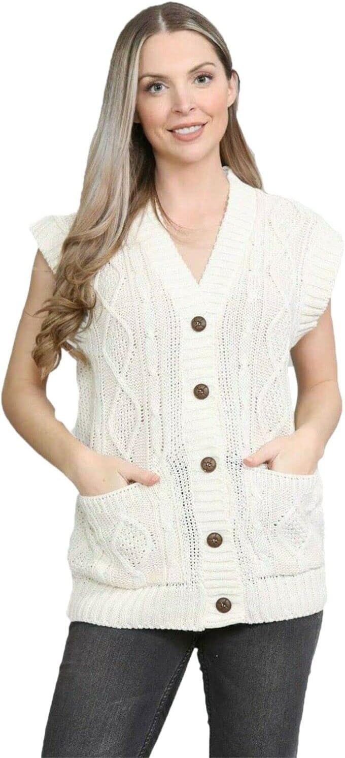 Plus Size Sleeveless Button Cardigan cardigan WearAll Cream 8-10