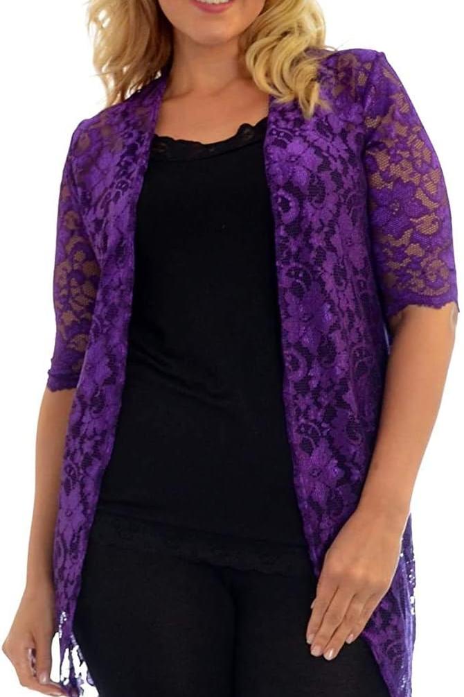 Floral Lace Open Medium Cardigan Maxi Cardigan WearAll Purple 14