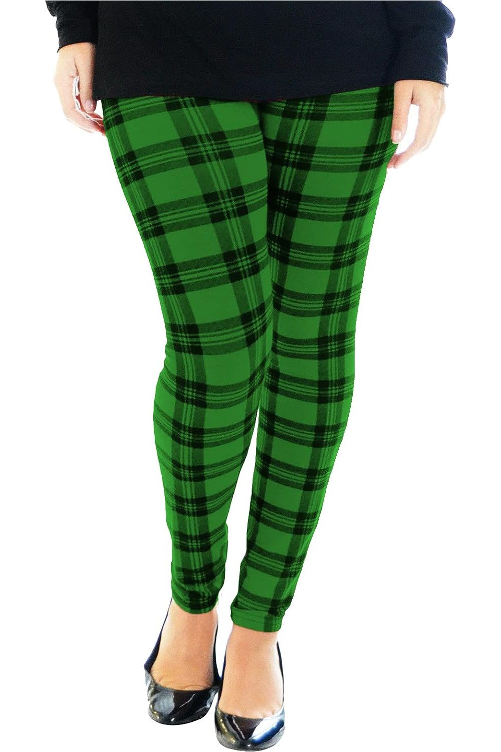 Plus Size Tartan Check Print Long Leggings Leggings WearAll Green 16-18
