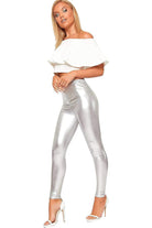 Shiny Metallic Print High Waisted Disco Leggings Leggings WearAll