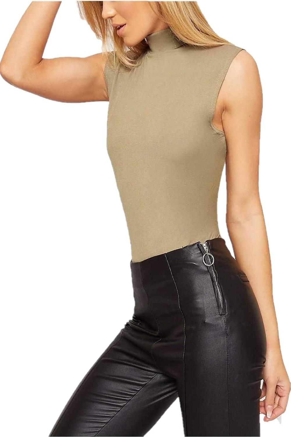 Polo Neck Plain Vest Turtle Top Tops WearAll Mocha 8-10