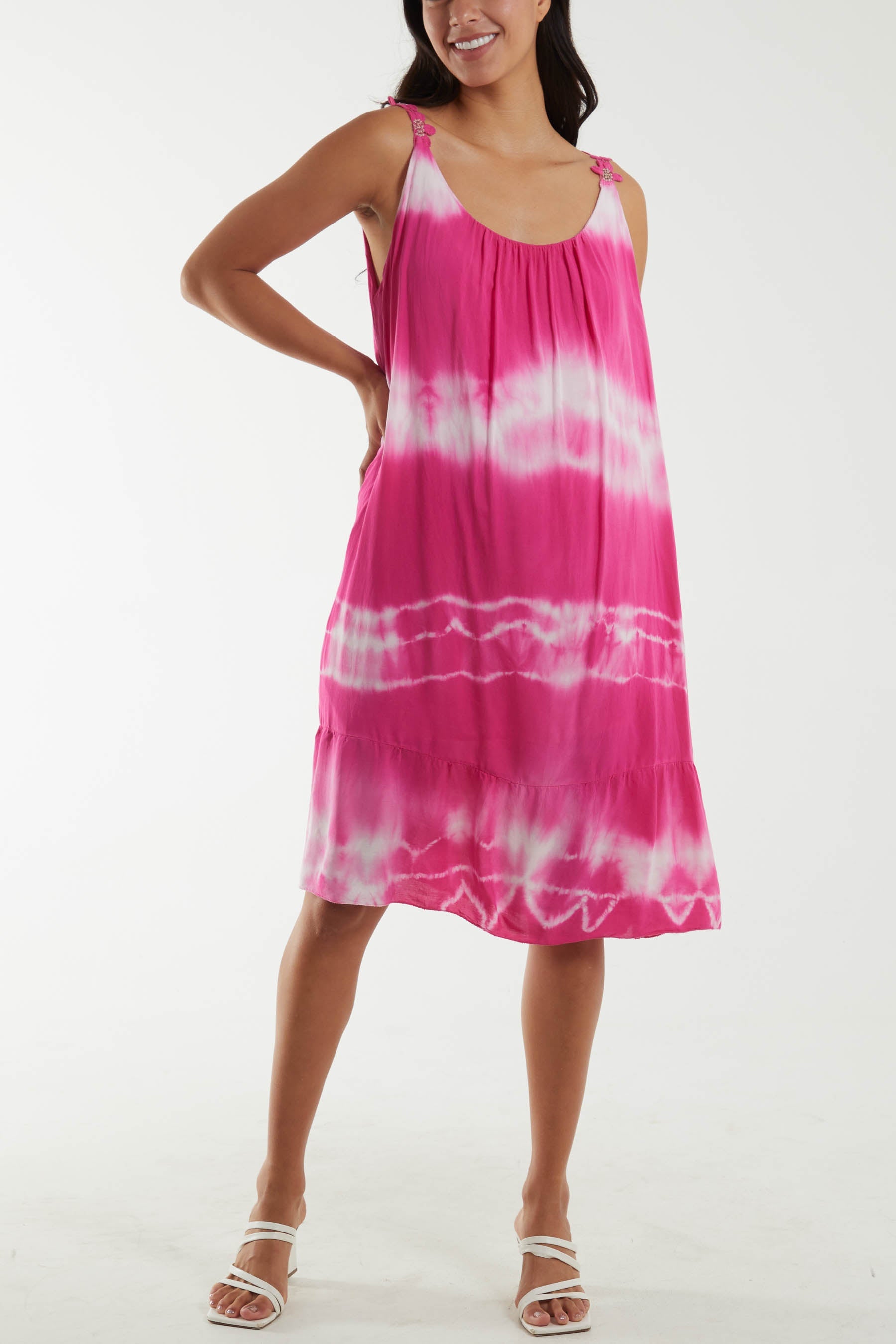 Tie Dye Swing Dress Dresses WearAll Hot Pink One Size
