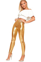 Shiny Metallic Print High Waisted Disco Leggings Leggings WearAll